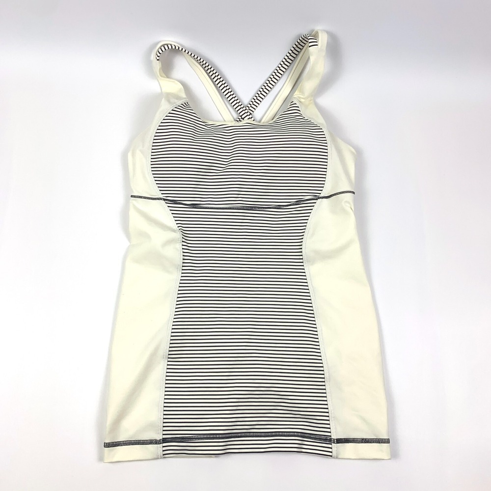 Lululemon Energy Tank Hyper Stripe Angel Wing Sz 4 Ivory‎ Minimal Signs of Wear